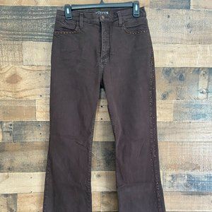 NYDJ Premium Denim Jeans Brown Rhinestone Flare High Rise Size 8P